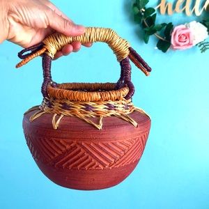 Terracotta Clay Pot and Woven Top Pottery